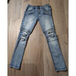 EDISON Biker Moto Jeans Size 32 Ribbed Skinny Distressed Streetwear Men's Rare